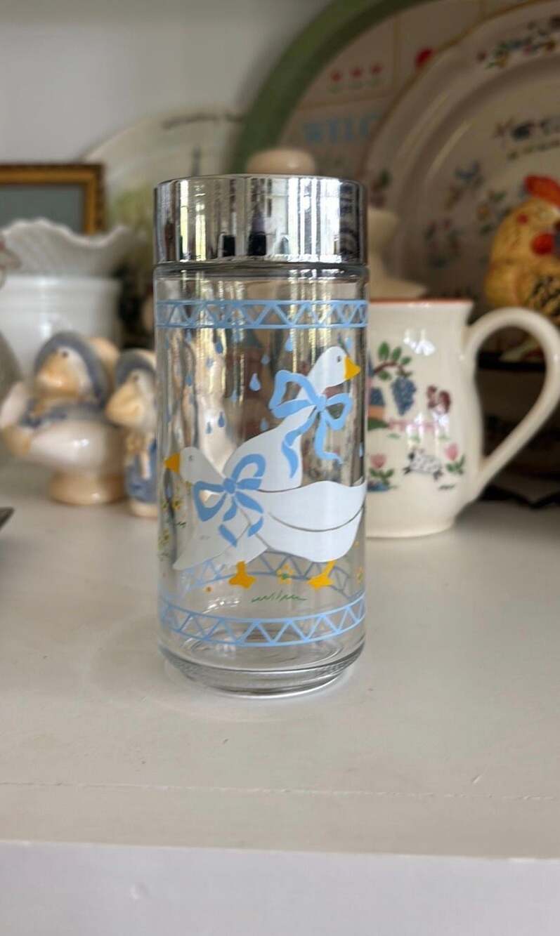 Vintage Country Goose Glass Shaker with Chrome Lid